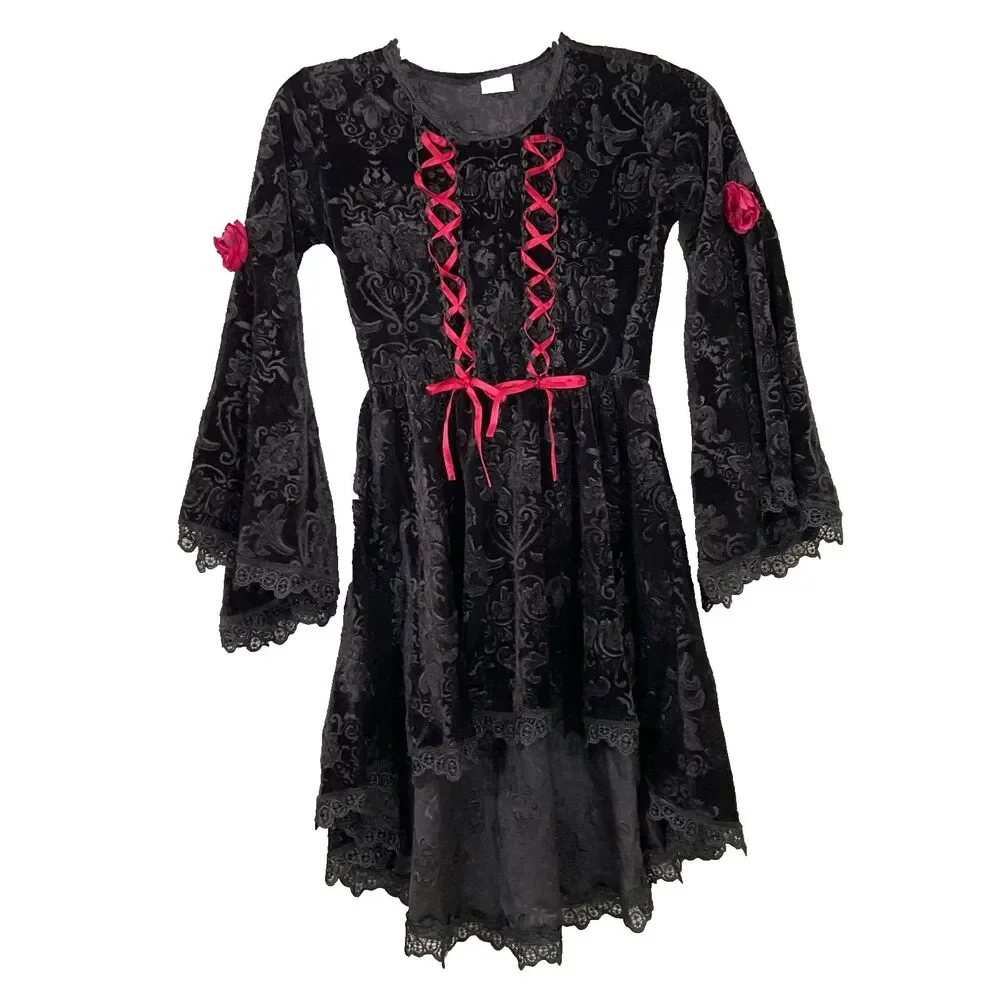 Spirit Girl Costume Dress mask Renaissance Maiden/Gothic Fairy Devil Size M 8-10 - Picture 2 of 9